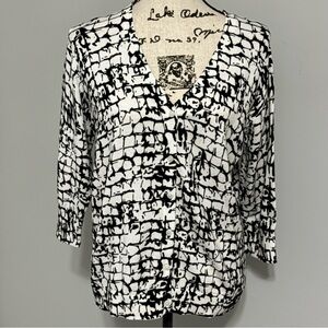 Northcrest Classic Cardigan White and Black Pattern Size L